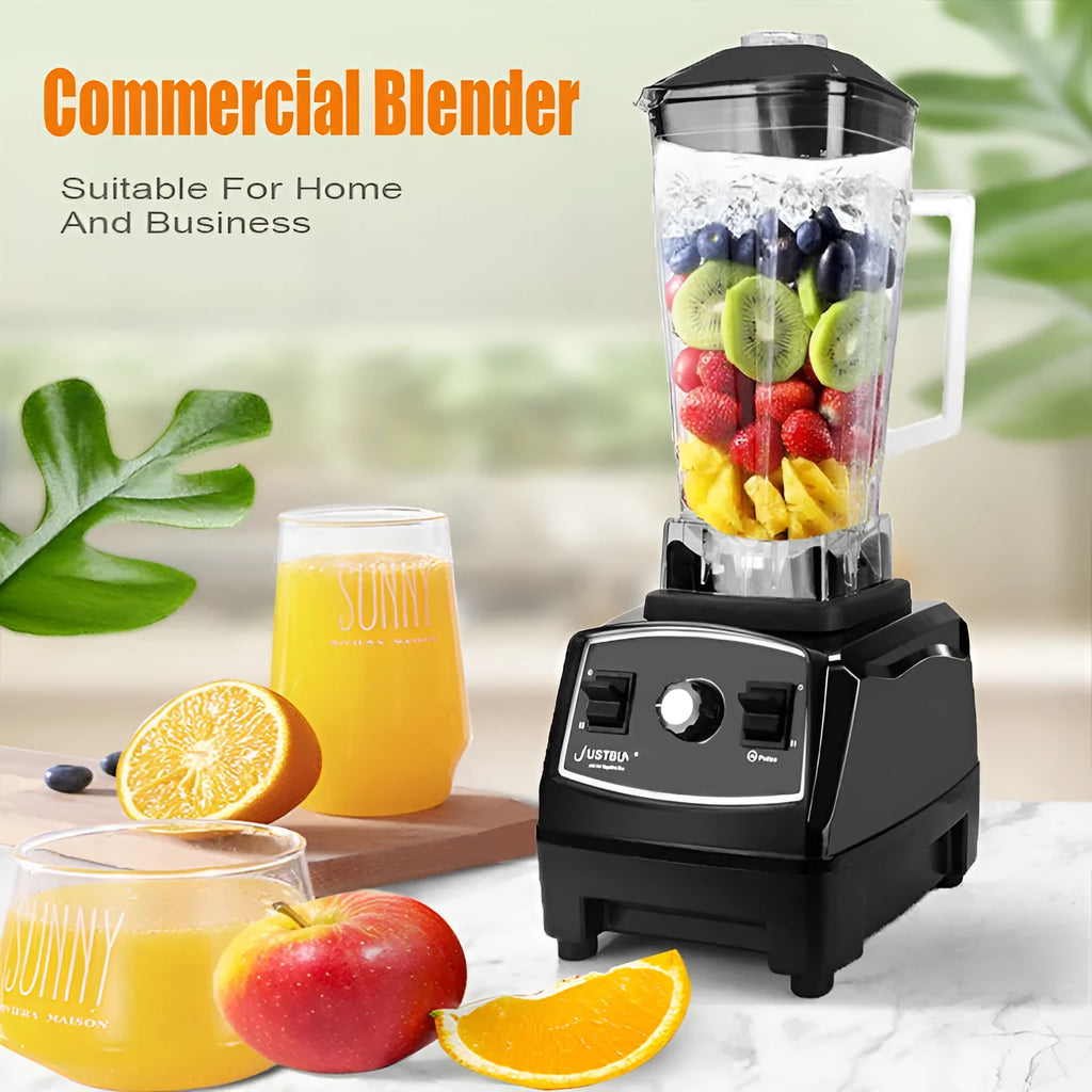 2L black blender with 2200W motor and 3-speed dial on kitchen counter