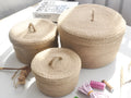 Japanese style linen fabric storage basket with cover for underwear organisation in three sizes