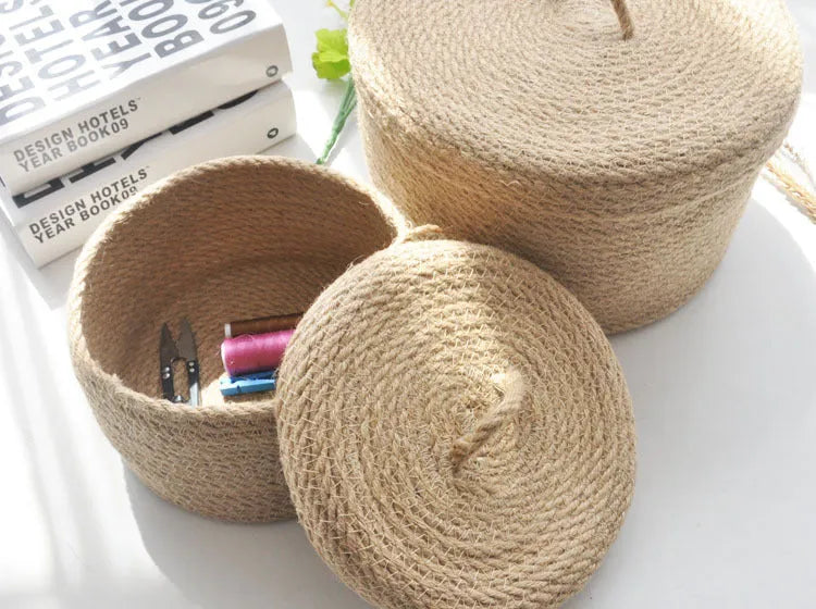 Japanese style linen fabric storage basket with cover for underwear organisation in three sizes