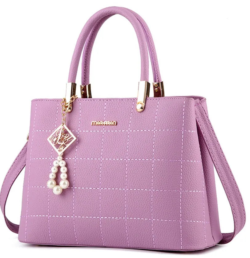 Women's PU leather medium handbag zip closure plain soft texture eight colours wine red light gray black pink royal blue taro purple sky blue beige