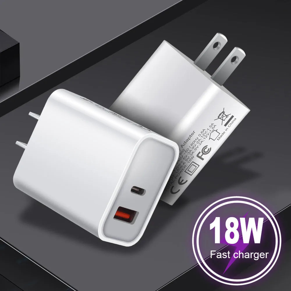 FDGAO 18W PD fast charging plug white dual USB Type-C UK plug for Apple iPhone 12
