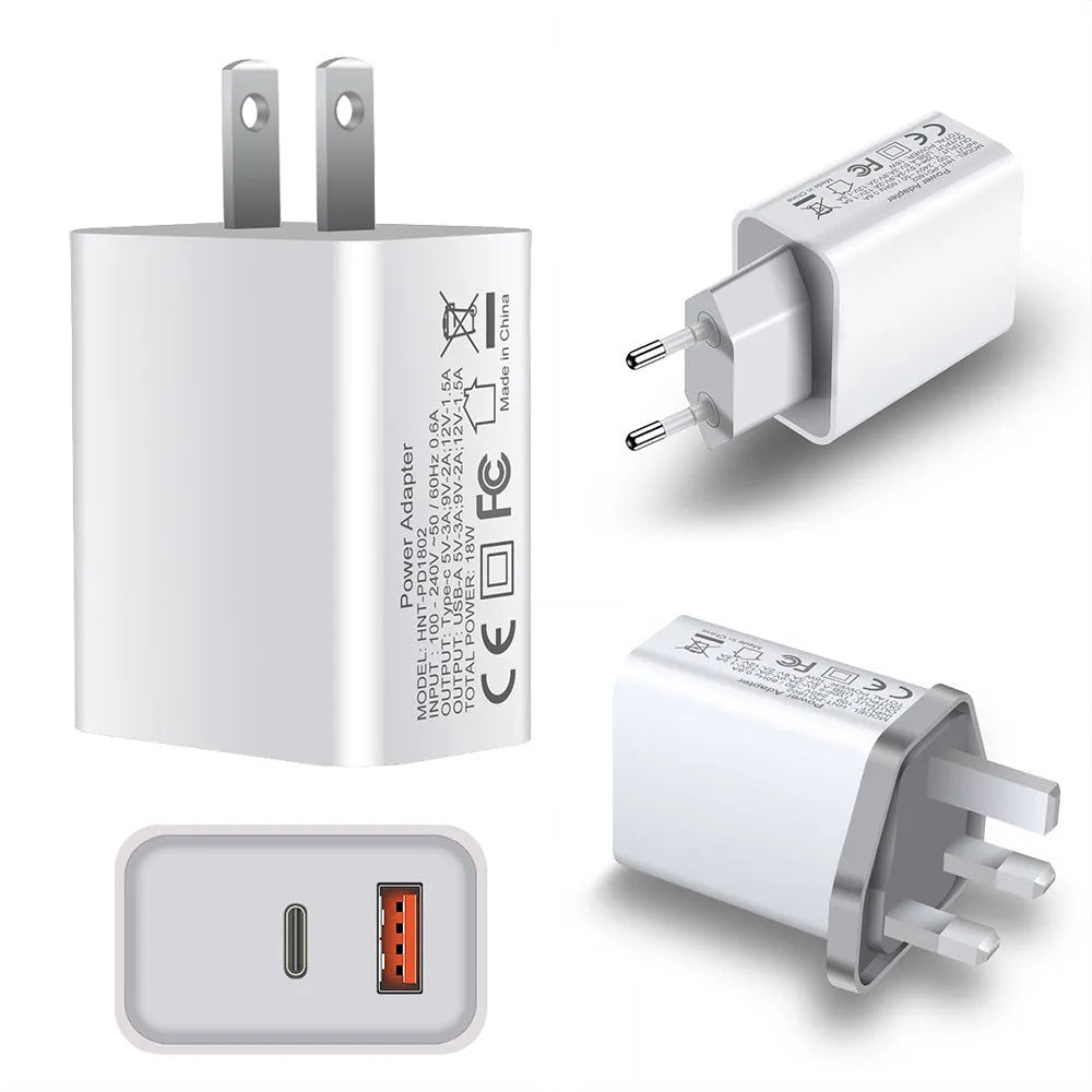 FDGAO 18W PD fast charging plug white dual USB Type-C UK plug for Apple iPhone 12