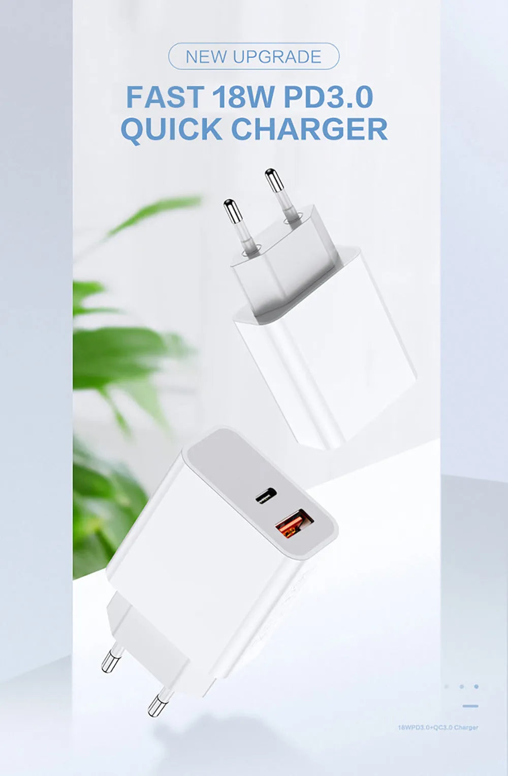 FDGAO 18W PD fast charging plug white dual USB Type-C UK plug for Apple iPhone 12