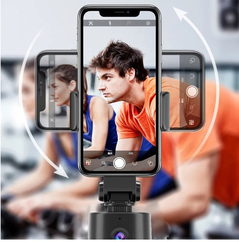 360-degree intelligent tracking pan tilt camera bracket holding a mobile phone for hands-free filming
