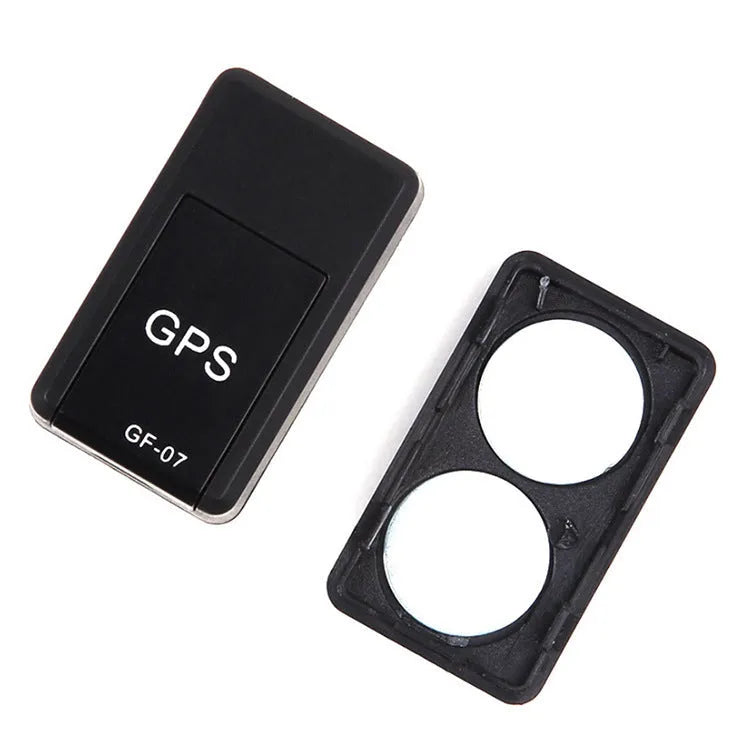 Black mini GPS car tracker device with magnetic mount for vehicle tracking