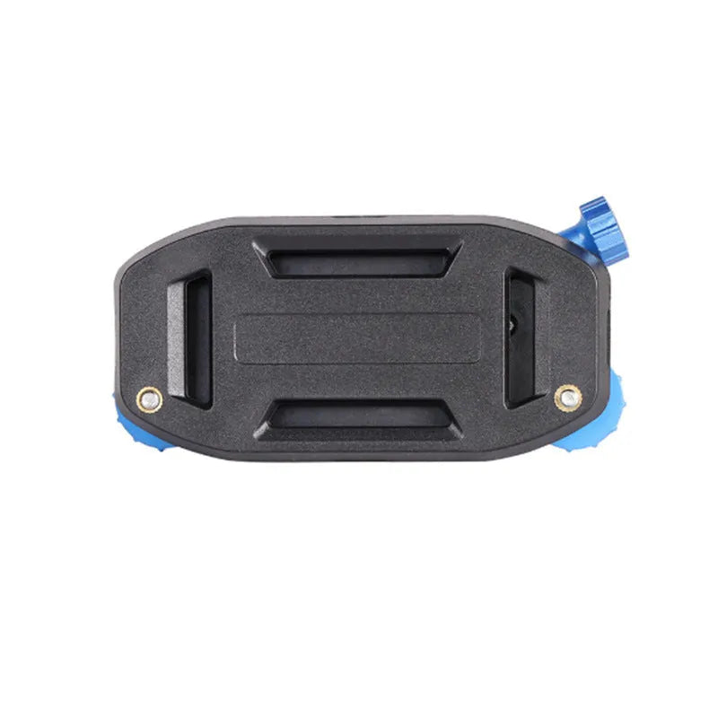Blue plastic quick-hanging backpack clip for sports camera on a shoulder strap