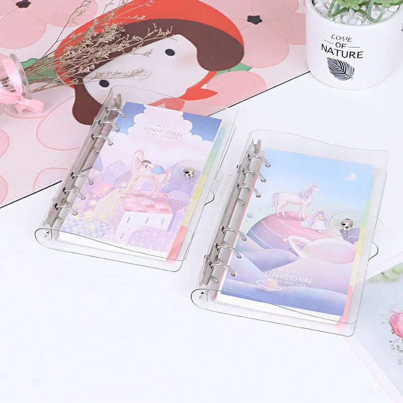 Loose leaf metal binder shell with PVC cover in castle design, 125x185mm, with pull side bag