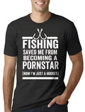 Fishing Saved Me printed t-shirt in black modal fabric short sleeve round neck