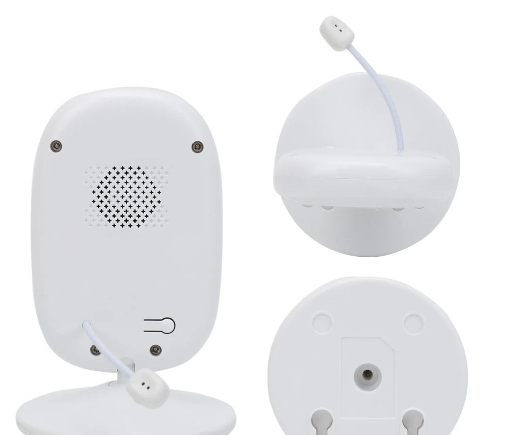 Wireless 4.3 inch baby monitor with night vision, two-way intercom, and temperature display on a white background