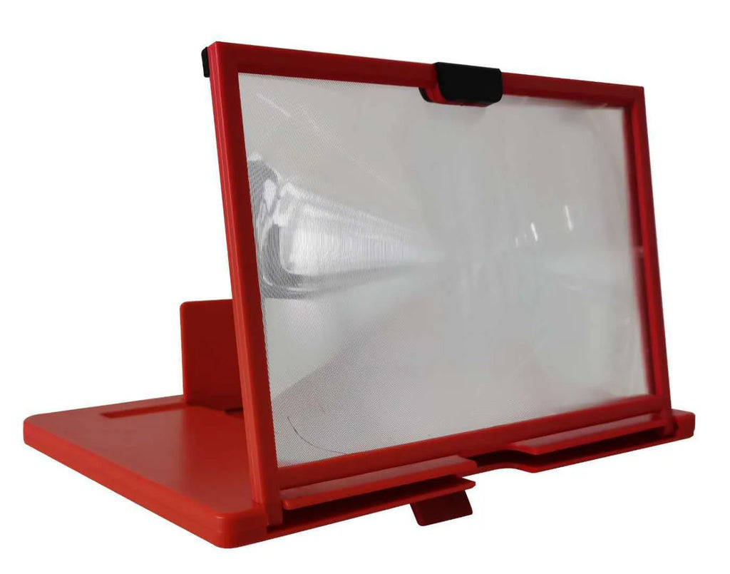 Desktop mobile phone screen magnifier holder showing enlarged smartphone display with anti-blue light feature