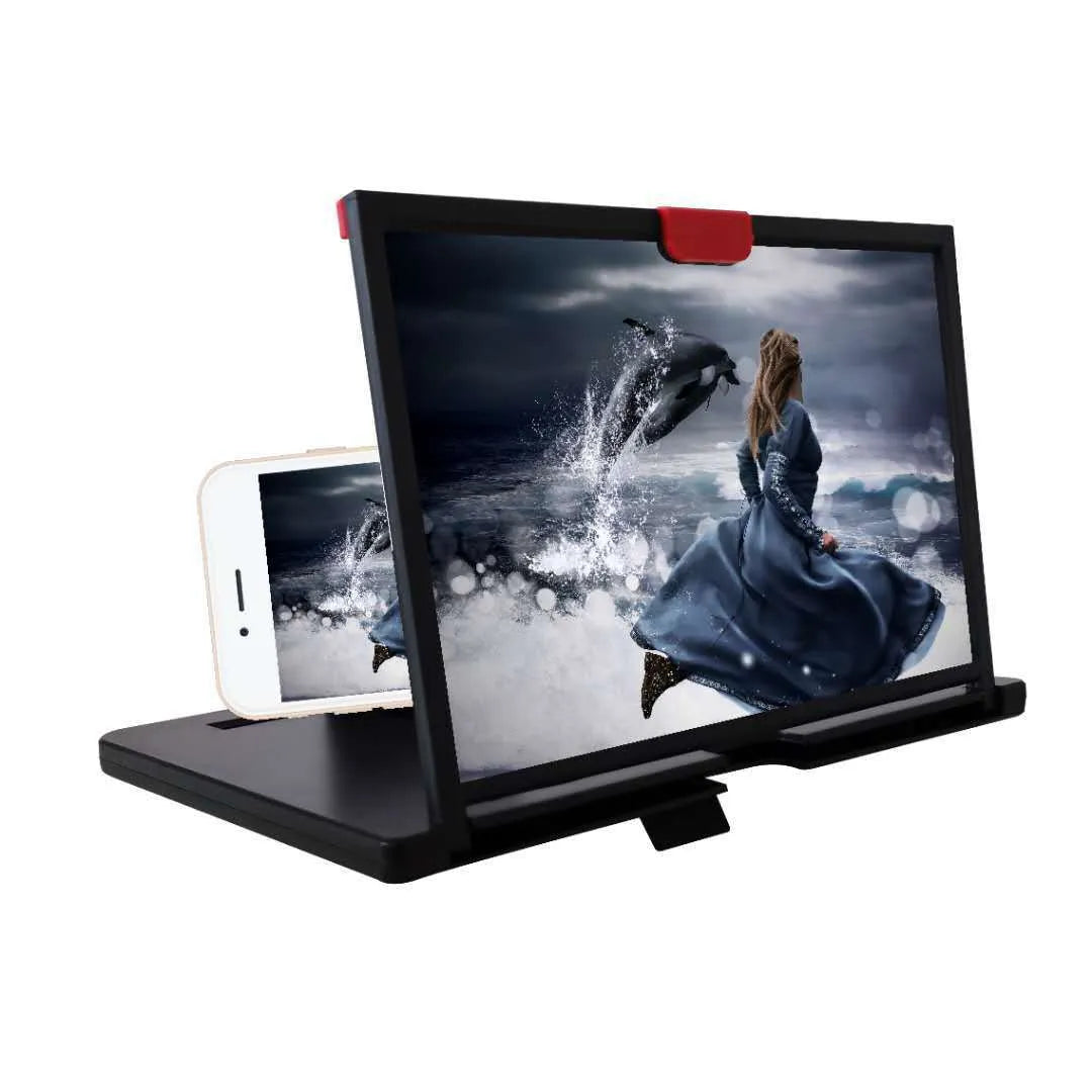 Desktop mobile phone screen magnifier holder showing enlarged smartphone display with anti-blue light feature
