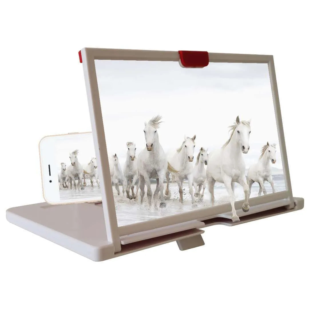 Desktop mobile phone screen magnifier holder showing enlarged smartphone display with anti-blue light feature