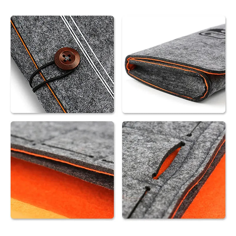 Black Nintendo Switch felt carrying pouch showing game card slots and dual compartments.