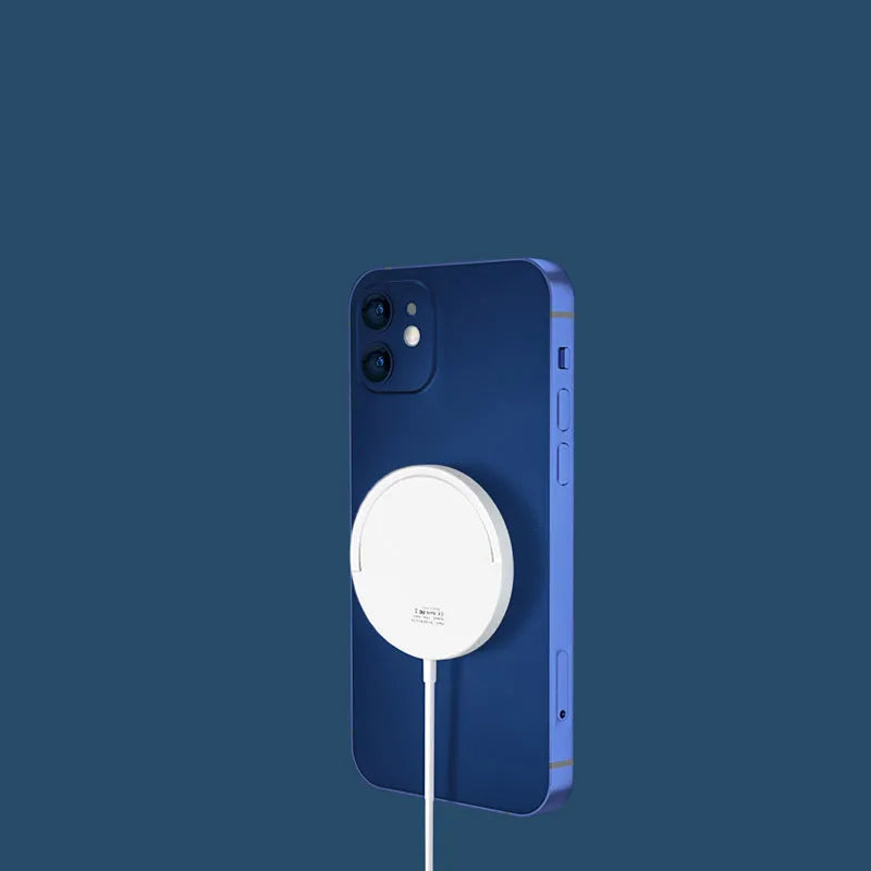 Black magnetic bracket wireless charger with Type-C input on a desk, 15W fast charging device