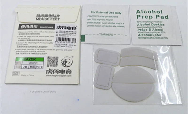 White Esports Tiger PTFE mouse skates for Logitech GPX GPW mice with anti-static tweezers