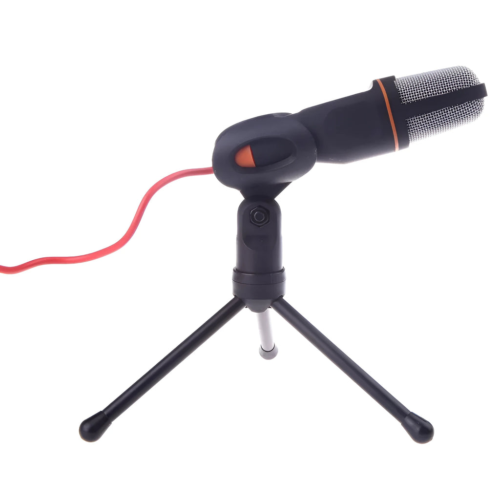 Black wired clip-on PC microphone with adjustable metal holder bracket and 1.85m cable