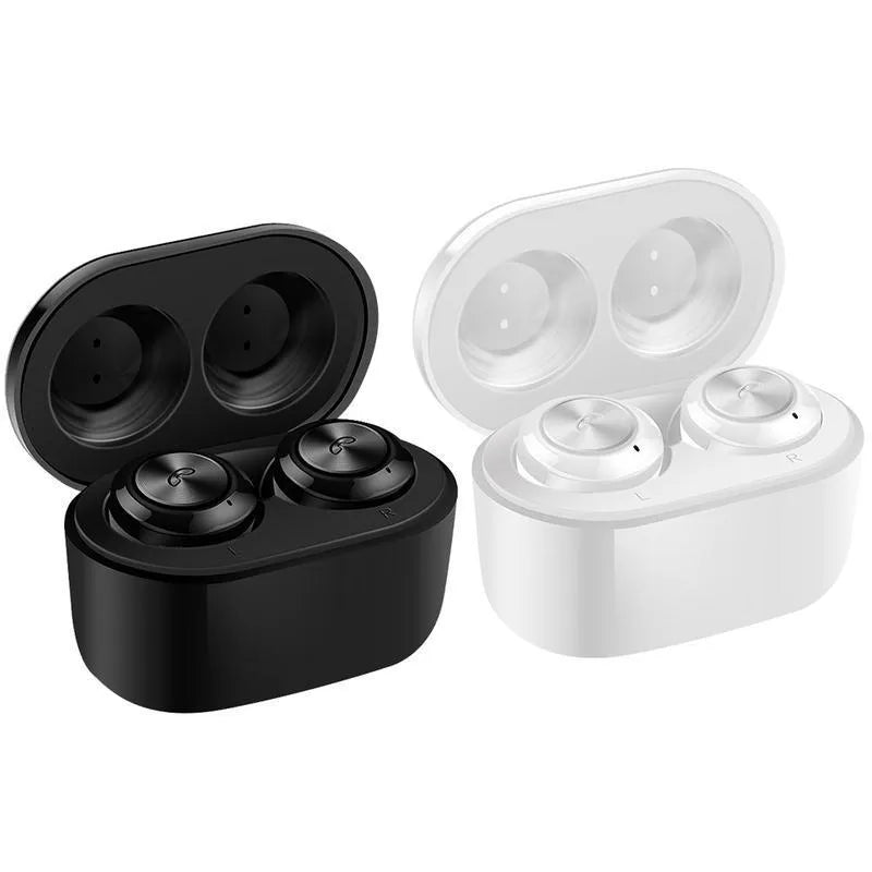 Black A6 TWS wireless Bluetooth earbuds with charging case