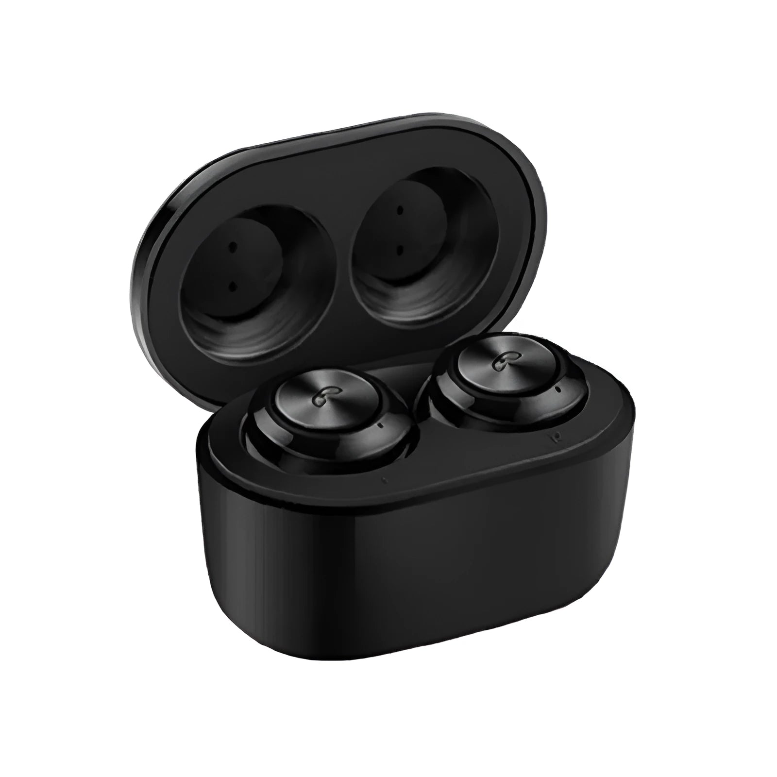 Black A6 TWS wireless Bluetooth earbuds with charging case