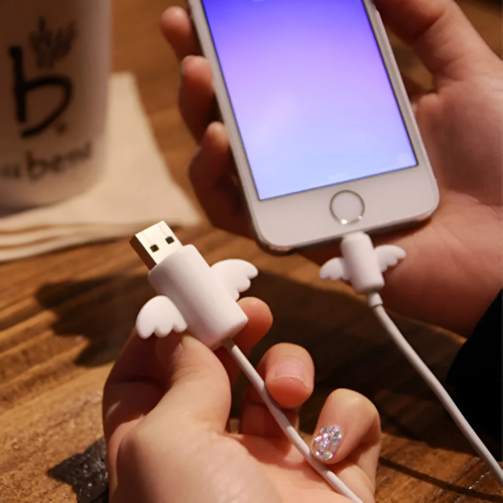 Food grade silicone anti-breaking cable protective cover in L and S sizes, angel white and bat black styles