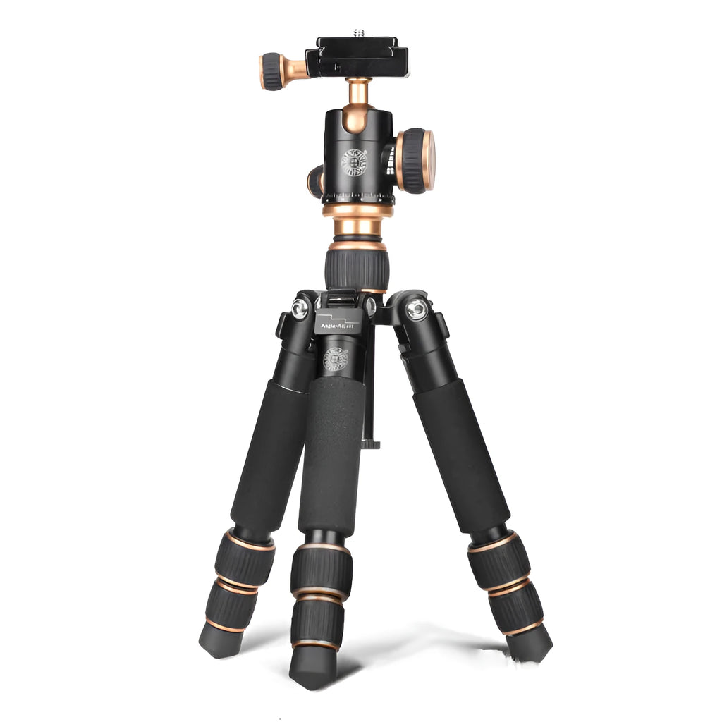 Light Age Q166 black aluminium alloy portable tripod with ball head folded for storage