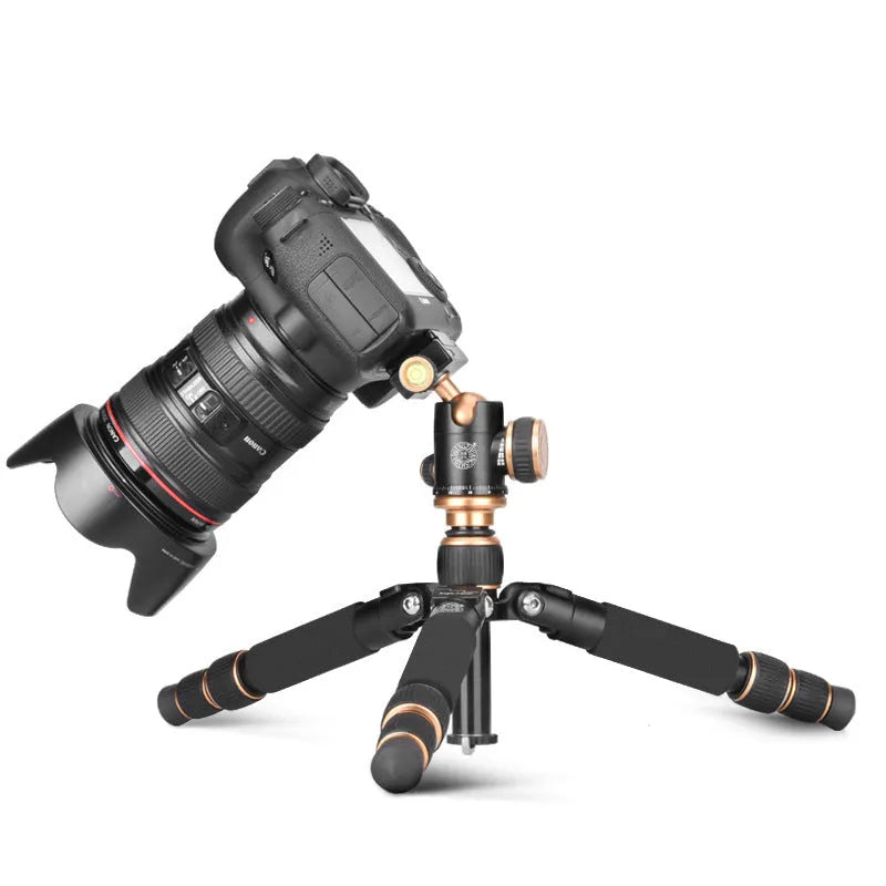 Light Age Q166 black aluminium alloy portable tripod with ball head folded for storage