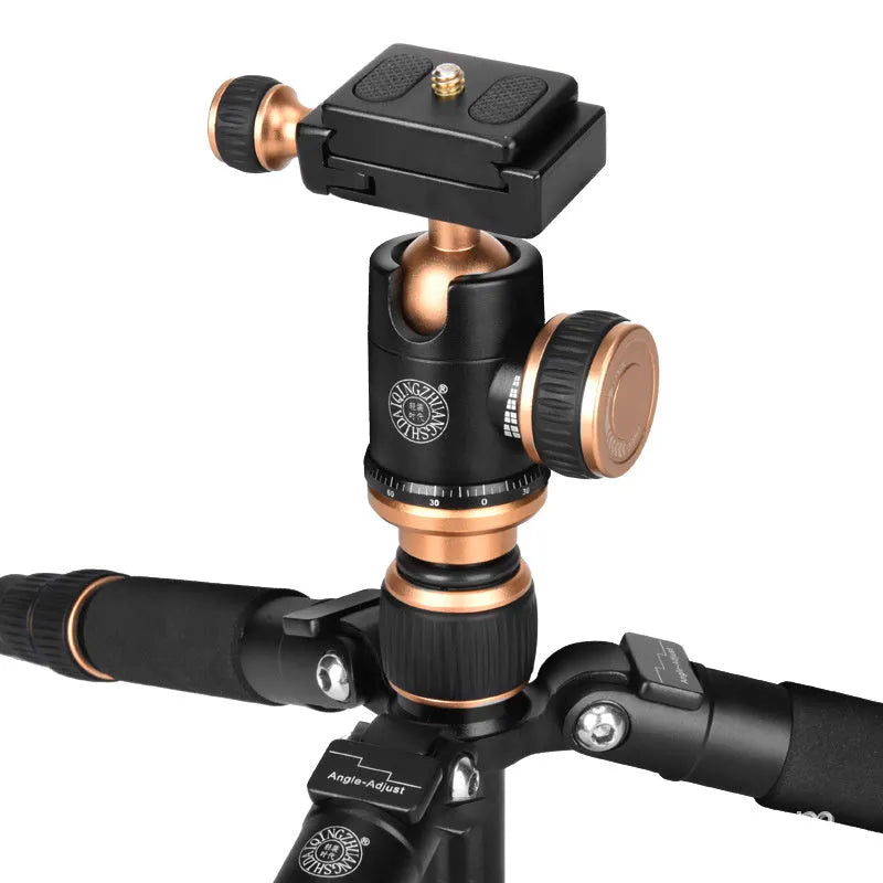 Light Age Q166 black aluminium alloy portable tripod with ball head folded for storage