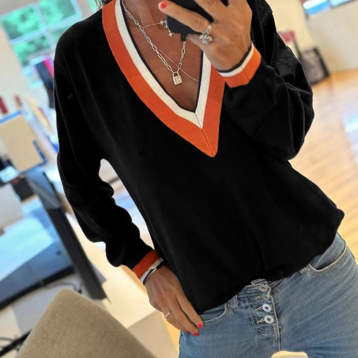Casual loose knitted top for women solid colour polyester pullover