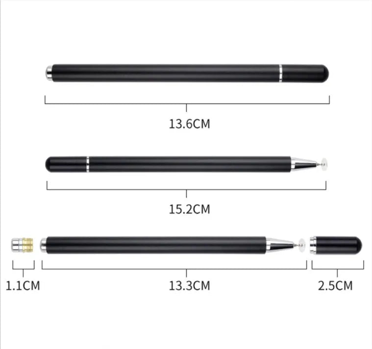 Passive capacitance pen with aluminium alloy body and fine nano nib in black, white, and silver colours
