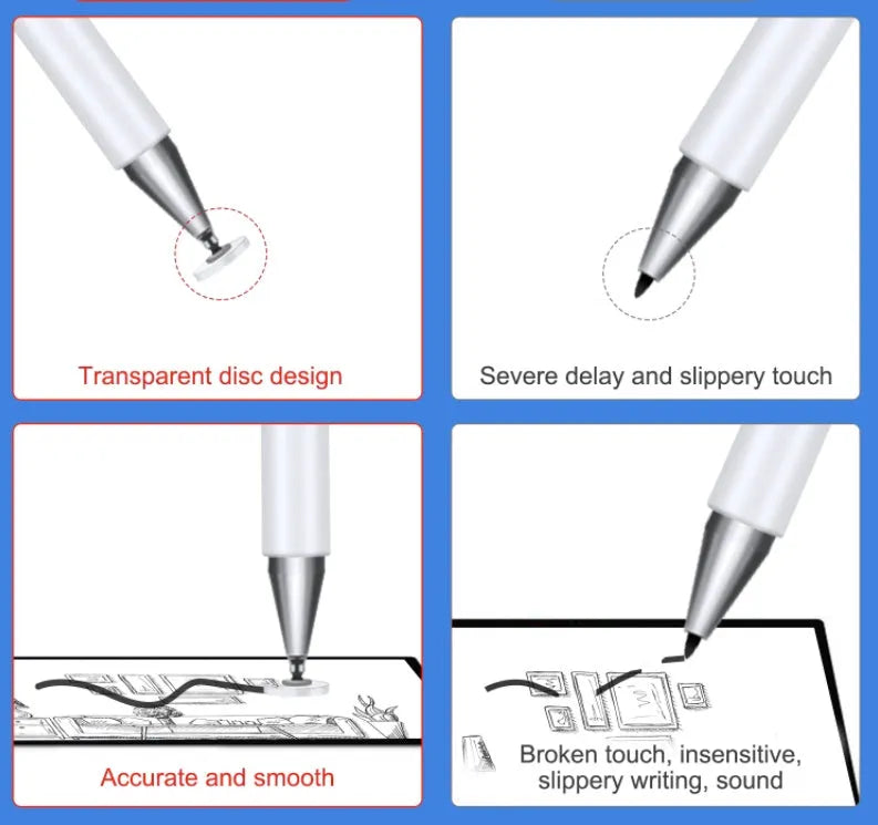 Passive capacitance pen with aluminium alloy body and fine nano nib in black, white, and silver colours