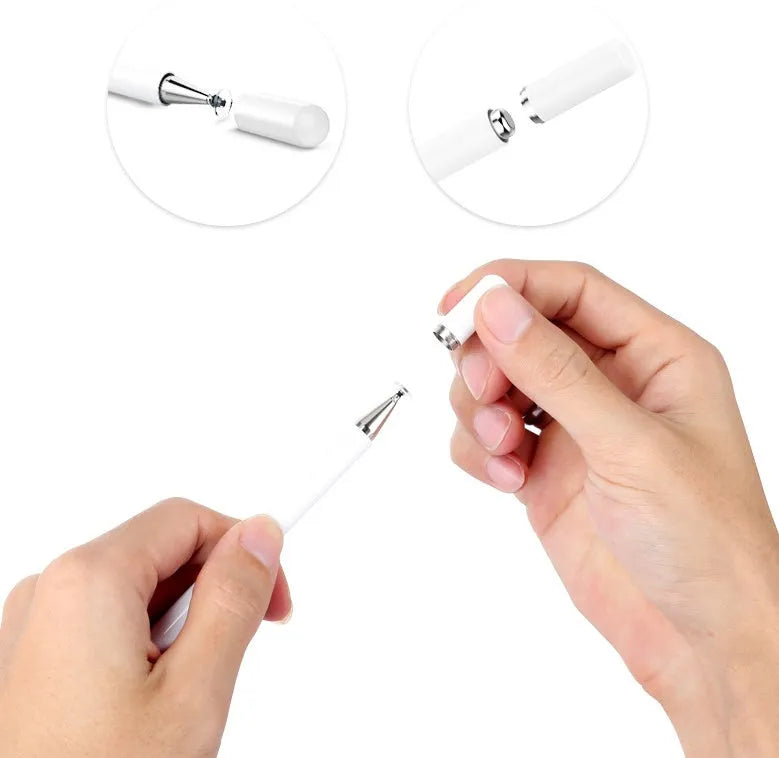 Passive capacitance pen with aluminium alloy body and fine nano nib in black, white, and silver colours