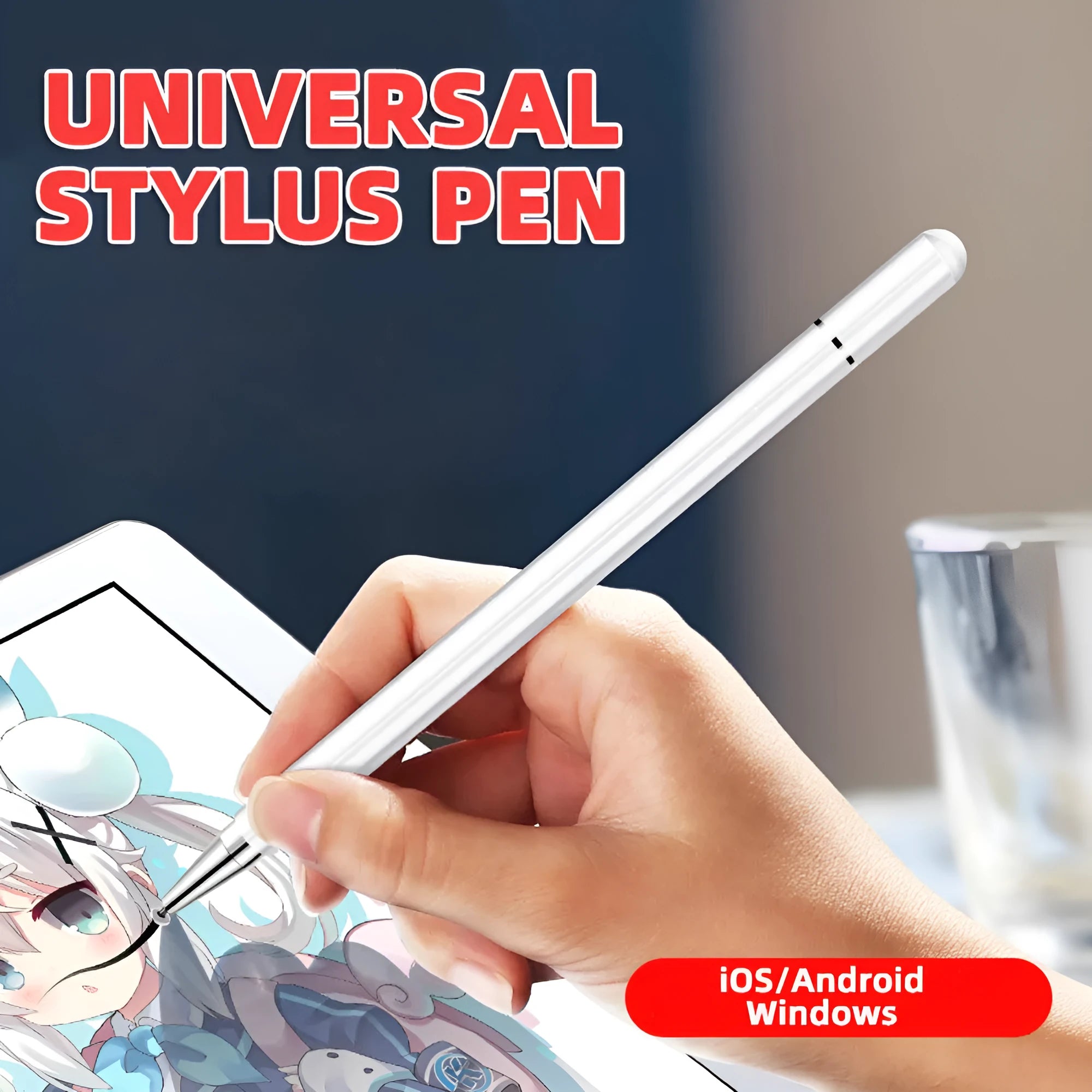 Passive capacitance pen with aluminium alloy body and fine nano nib in black, white, and silver colours