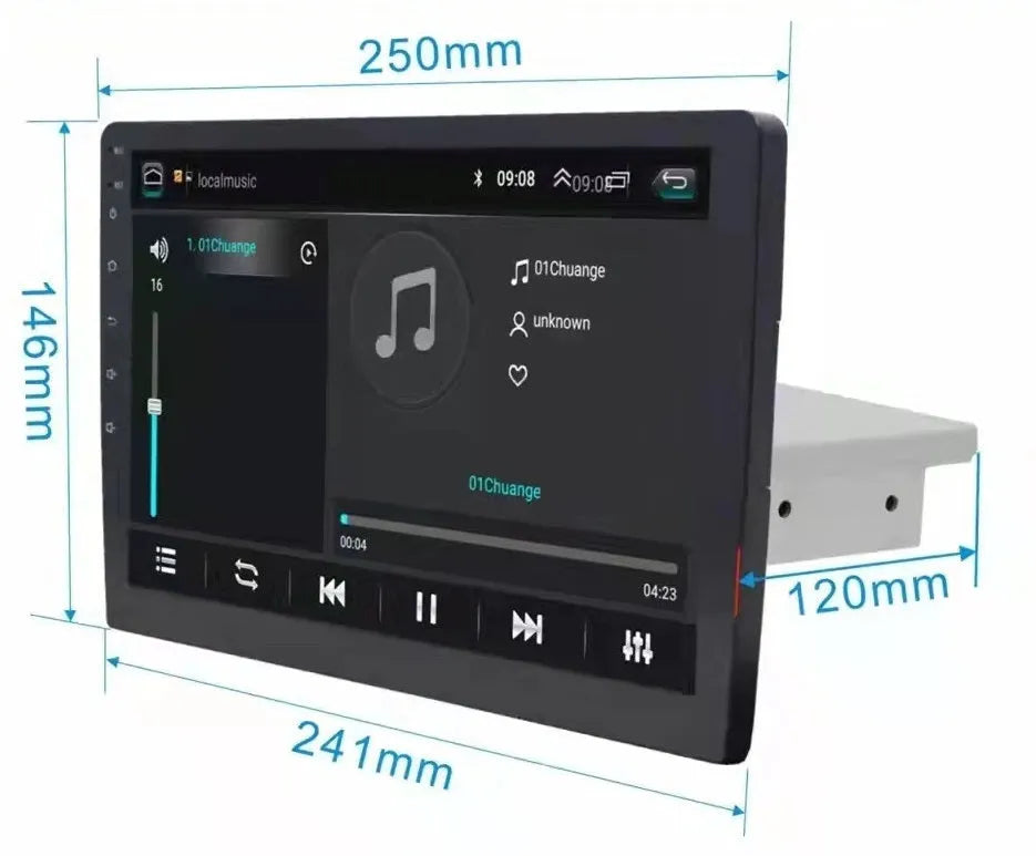 Black GM car navigator with rotating 10.1 inch LCD screen showing navigation display