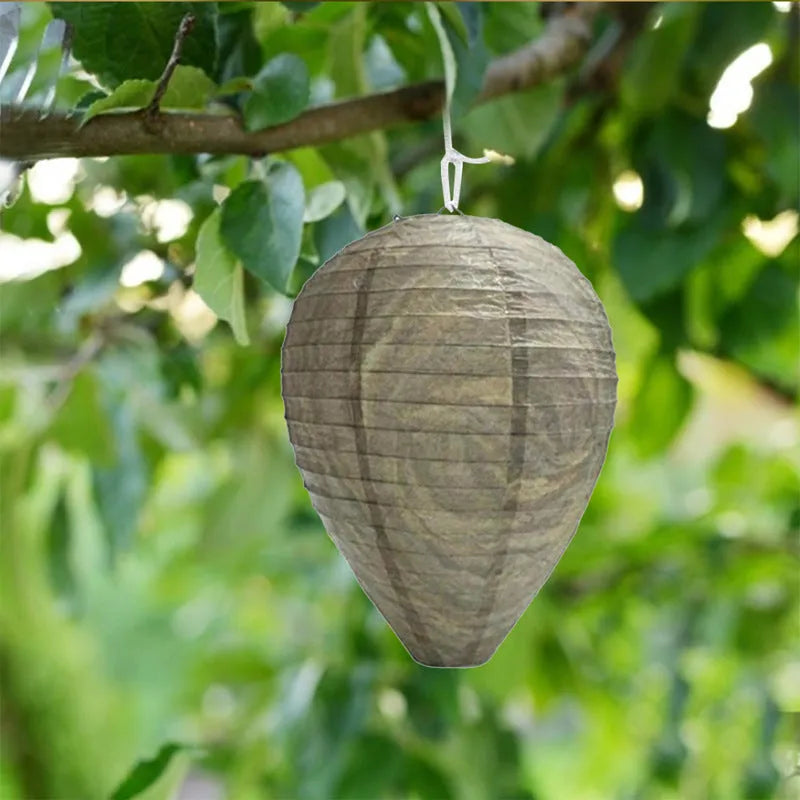 Hexagonal paper beehive lantern with wire frame, shown in photo colour.