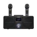 Black Bluetooth speaker with two microphones for home KTV karaoke sessions