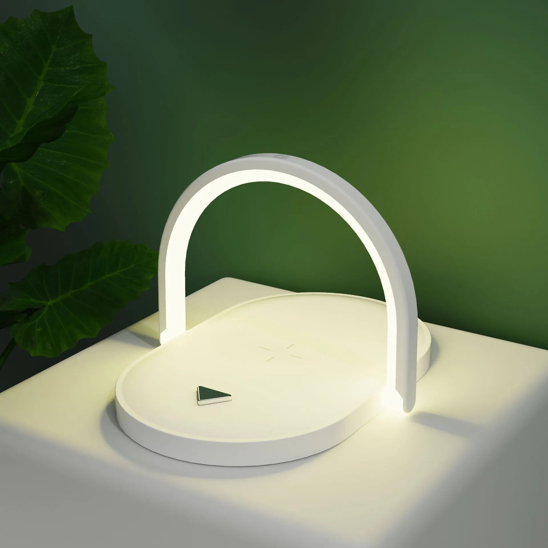 15W wireless charger with night light and phone holder in black on a desk