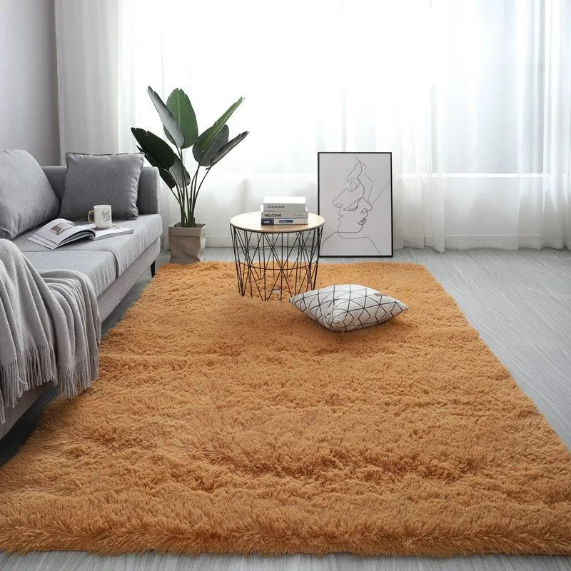 Nordic fluffy rectangle anti-slip carpet rug in plush white for bedroom living room