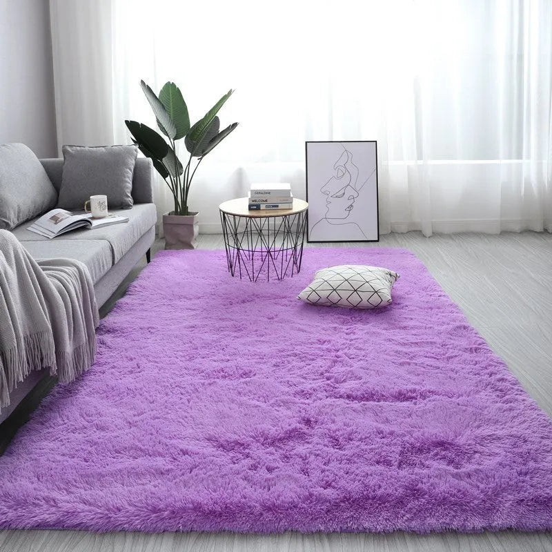 Nordic fluffy rectangle anti-slip carpet rug in plush white for bedroom living room