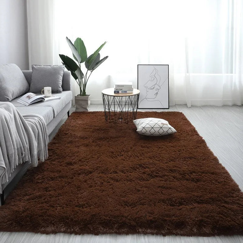 Nordic fluffy rectangle anti-slip carpet rug in plush white for bedroom living room