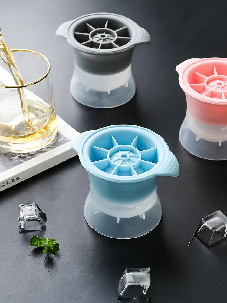 Silicone ice mould tray with hockey puck and geometric ice cube designs in multiple colours