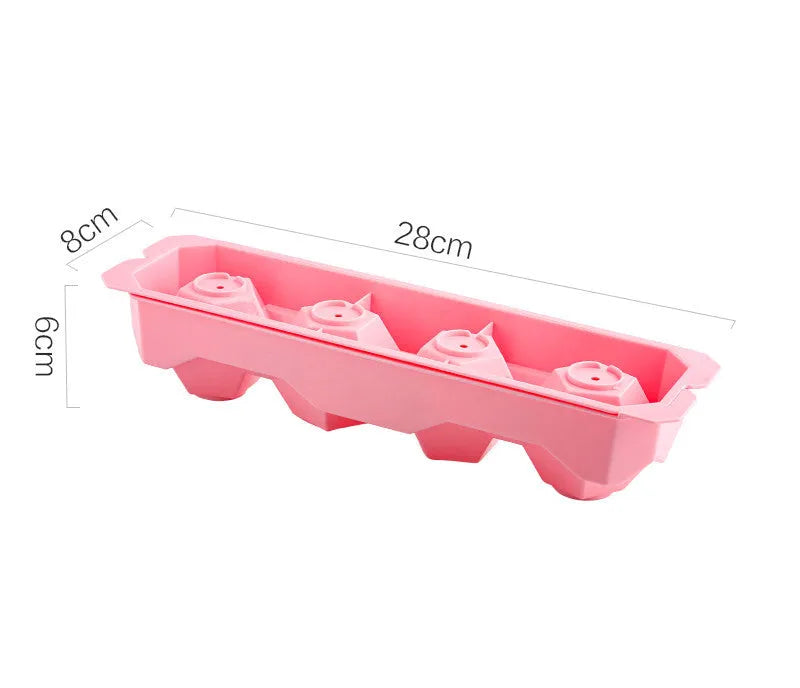 Silicone ice mould tray with hockey puck and geometric ice cube designs in multiple colours