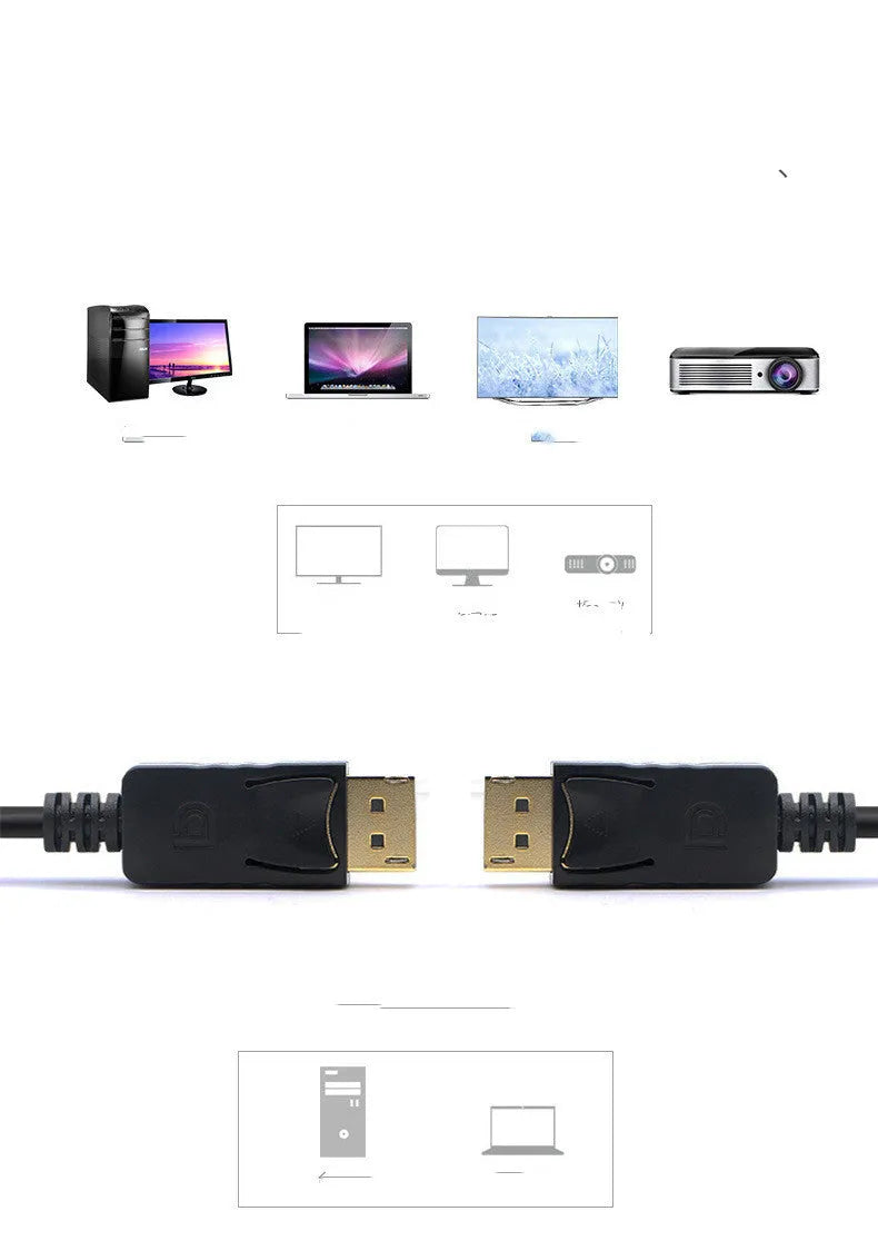1.8m black DisplayPort DP male to DP male extension cable on white background