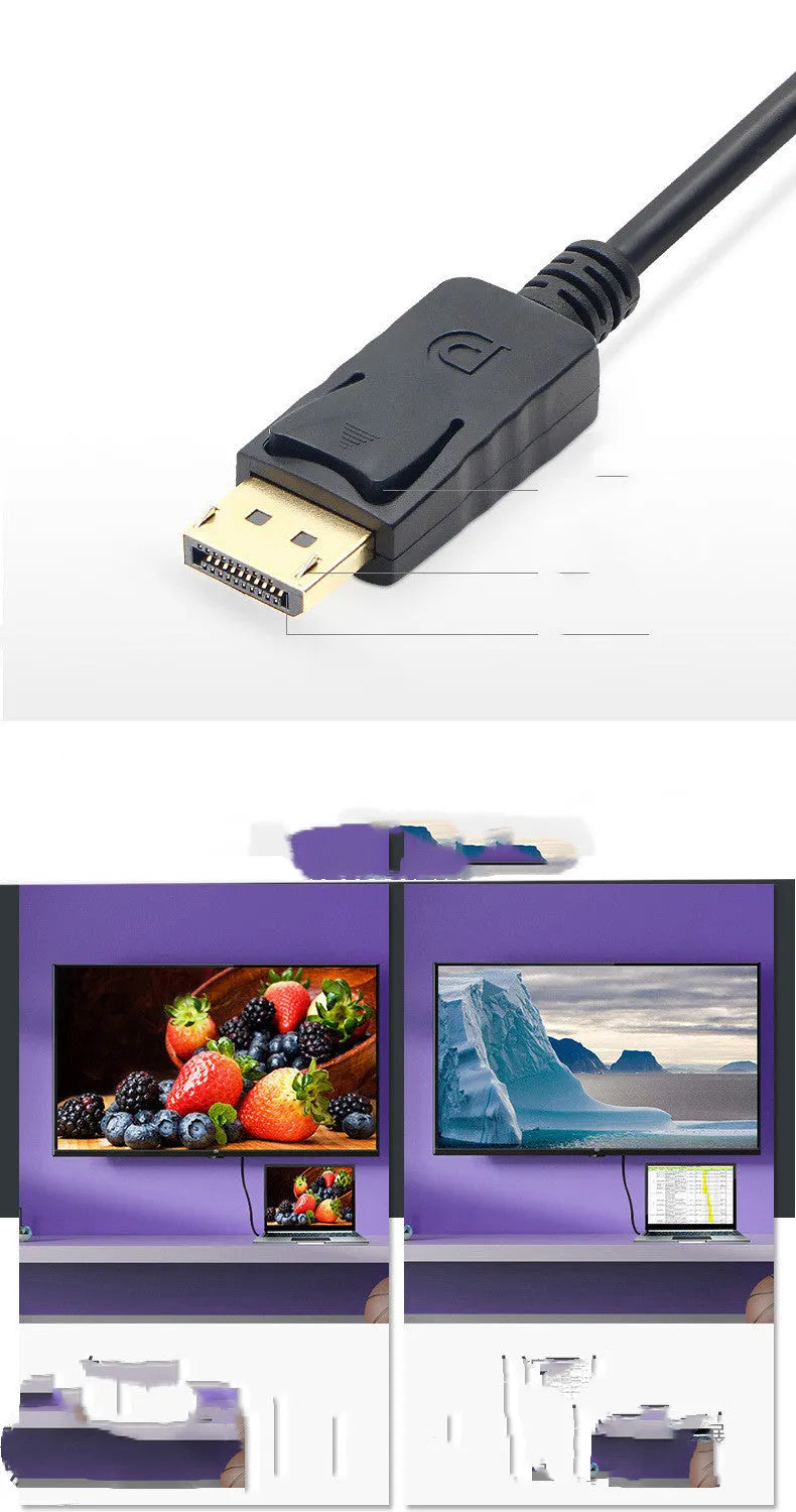 1.8m black DisplayPort DP male to DP male extension cable on white background