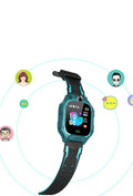 Z6 Q19 children's GPS smartwatch in green colour showing its 1.44-inch touch screen on a wrist.