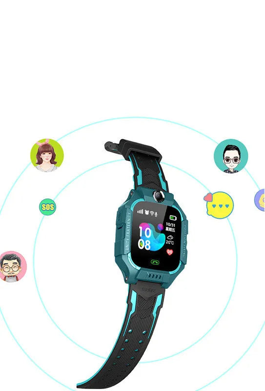Z6 Q19 children's GPS smartwatch in green colour showing its 1.44-inch touch screen on a wrist.