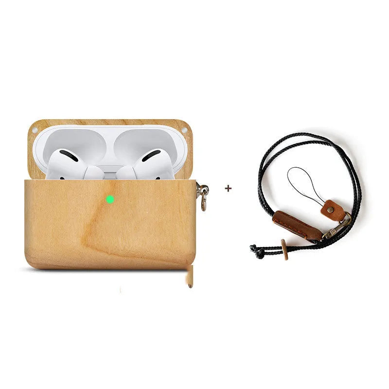 Solid wood earphone case and sleeve in various wood finishes, compatible with Bluetooth and Apple earphones