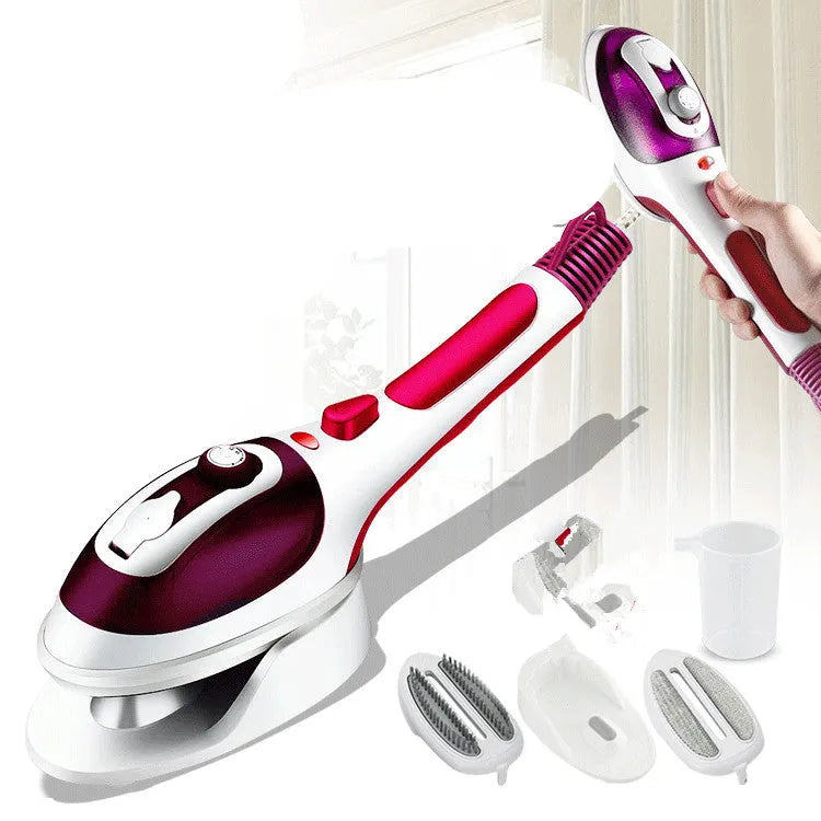 Handheld hanging ironing machine in purple with 800W power and four-speed temperature control buttons