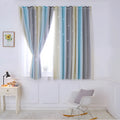 Grey and yellow rainbow gradient blackout curtains with star cut-outs for girls bedroom, adhesive no-drill installation