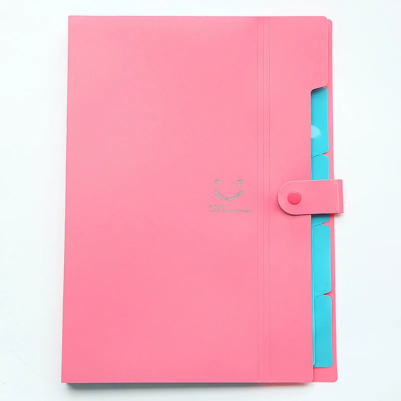 A4 plastic multi-page file folder in black, measuring 32.4 x 23.6 x 1.9 cm, open to show internal layers