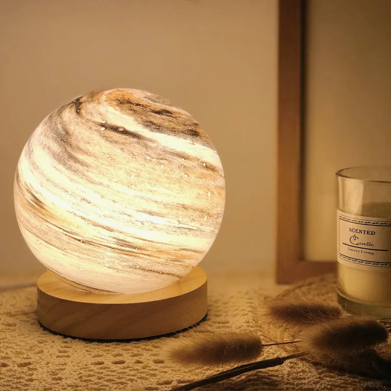 Nordic style bedside table lamp with glass shade and USB cable in selected colour