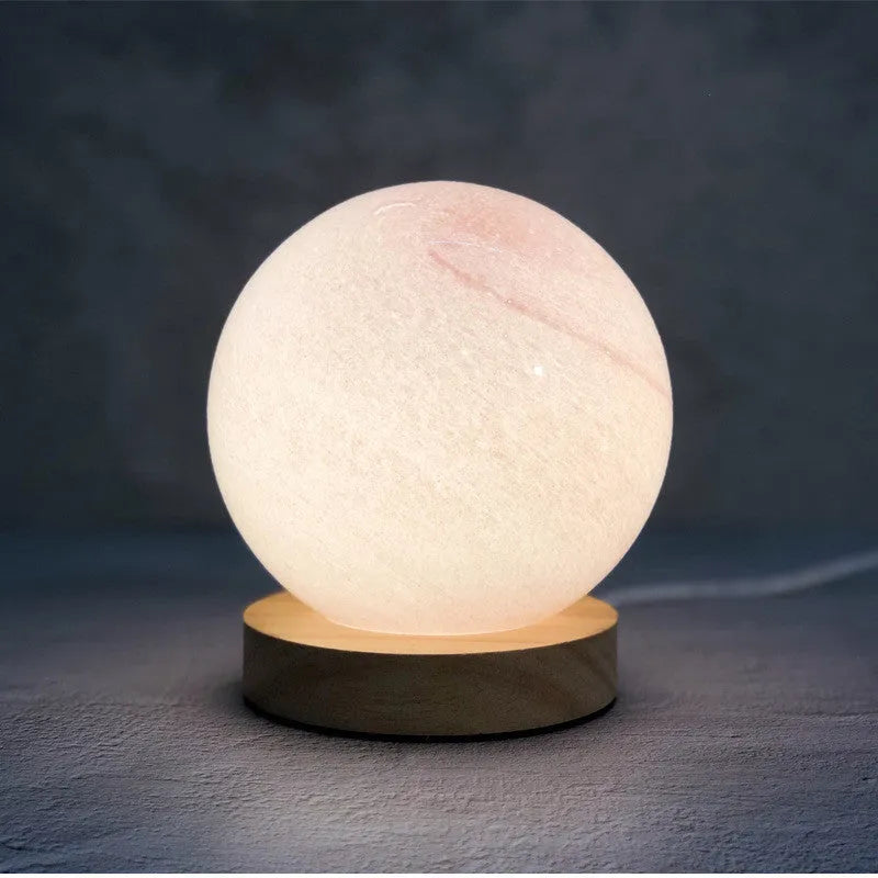 Nordic style bedside table lamp with glass shade and USB cable in selected colour